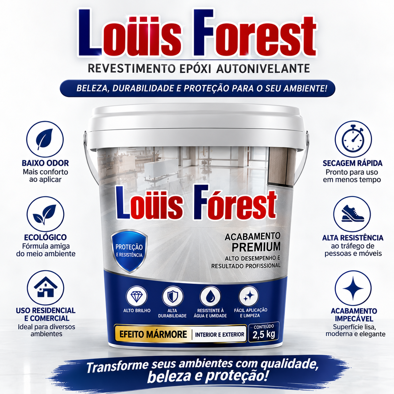 Pisolux - Revestimento Epóxi Autonivelante Premium • Efeito Mármore • Alta Resistência + Primer de Brinde + Kit de Aplicação